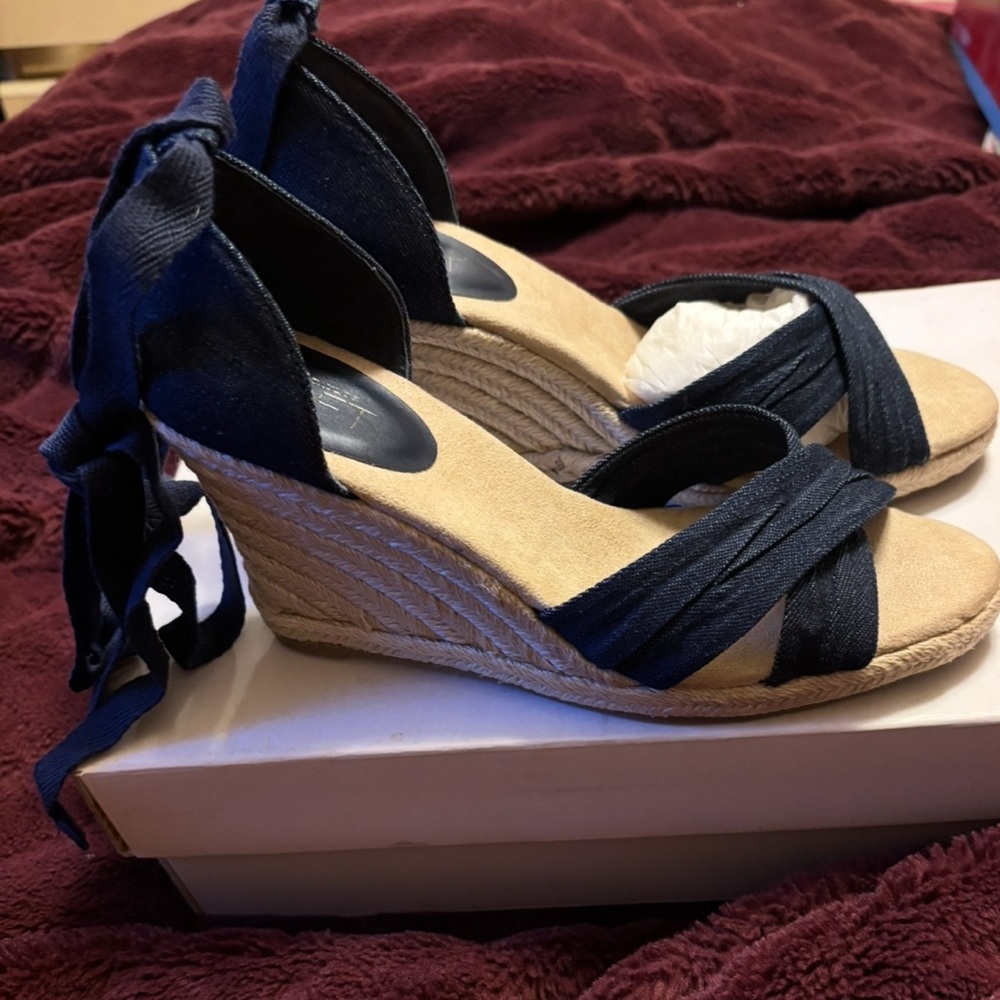LOFT Dark Demi Blue Espadrille Shoes with Ankle Straps